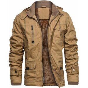 Men's Thick Winter Jackets with Hood Fleece Lining Cotton Military